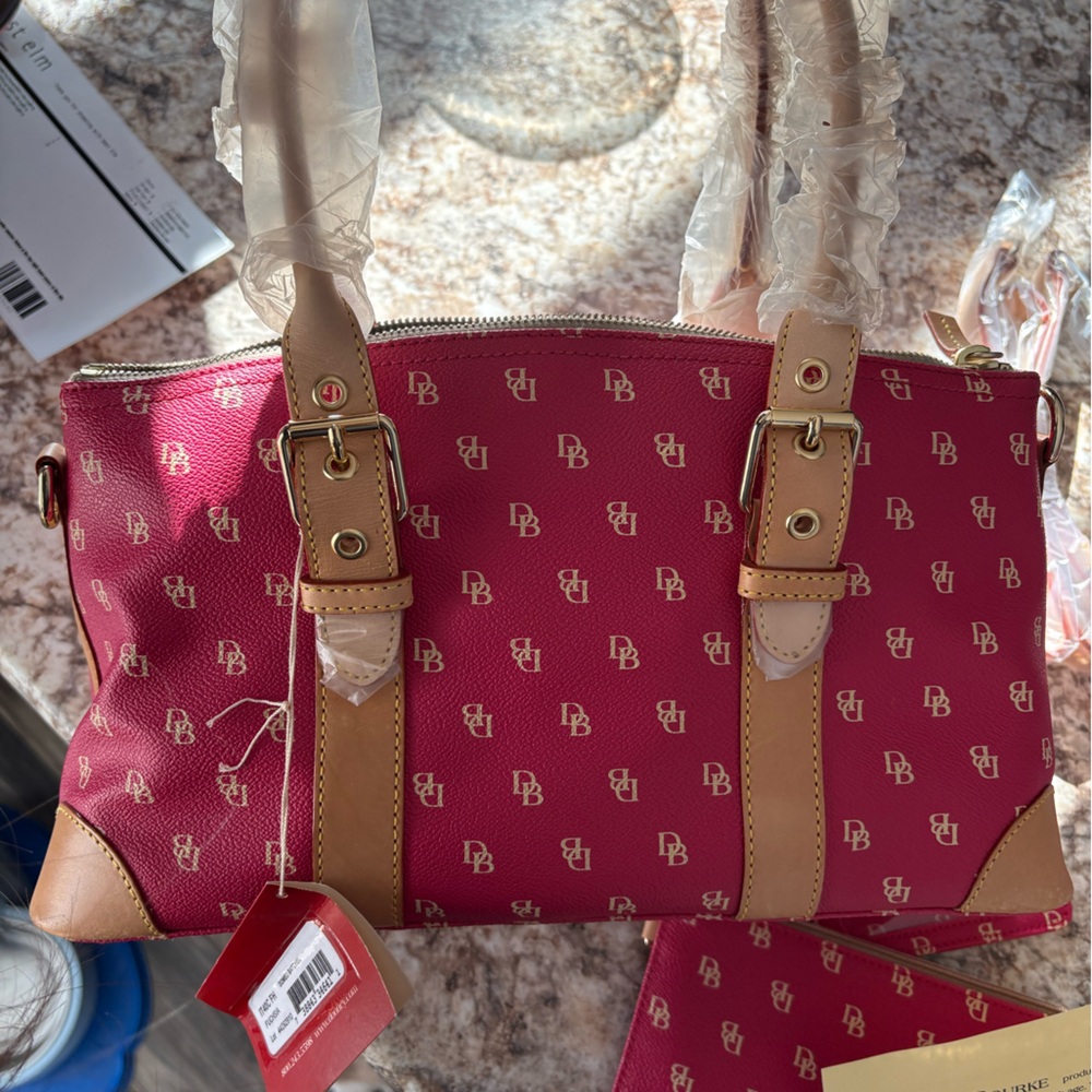 Dooney & Bourke berry pink and tan purse